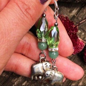 Prosperity Prosperity Elephant Green Aventurine Crystal Earrings